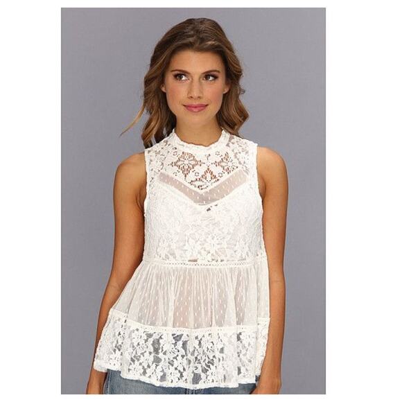 Free People Tops - Free People Lady Bird White Lace Tank Top Medium New with Tags